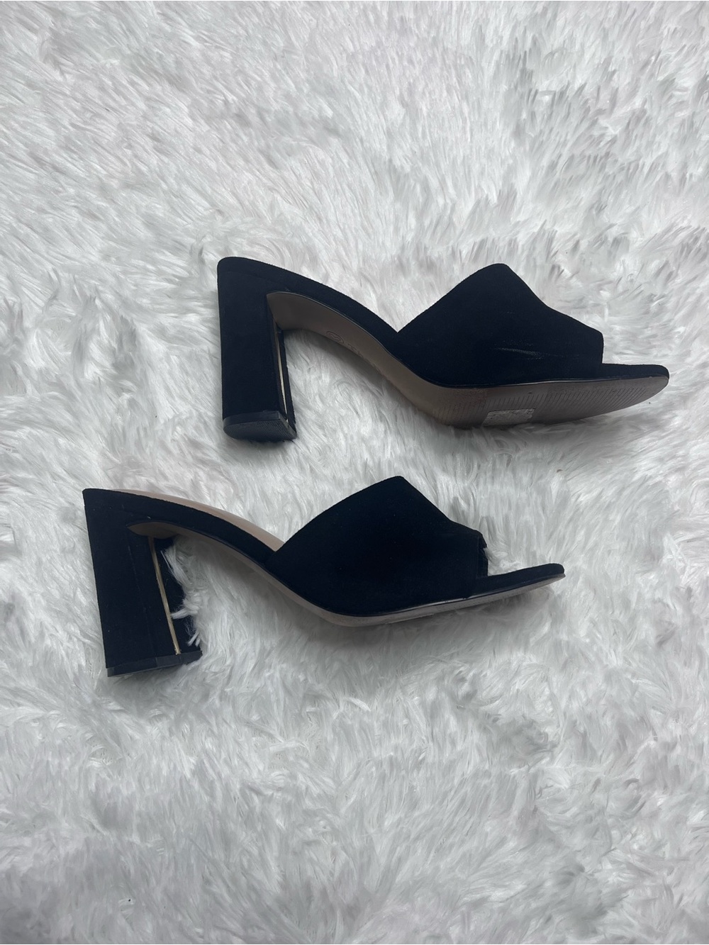 The Drop Black Suede Square-Toe Block Heel Mules
